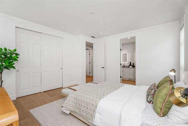 Bedroom, Interior, Recessed Lighting, Wood Texture Flooring