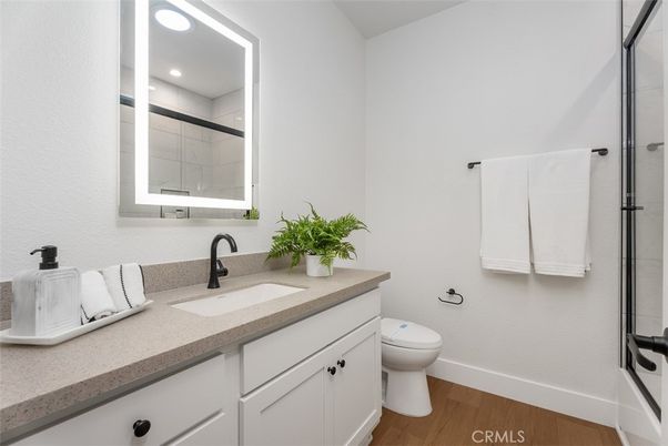 Bathroom, Interior, Recessed Lighting, Wood Texture Flooring