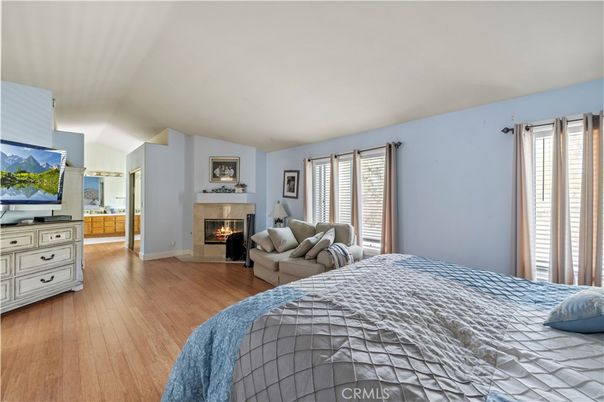 Bedroom, Fireplace, Interior, Wood Texture Flooring