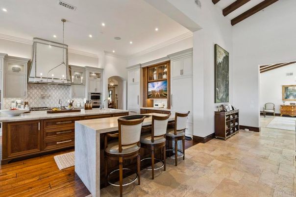 Interior, Kitchen, Pendant Lights, Recessed Lighting, Stainless Steel Appliances, Wooden Beams, Wood Texture Flooring
