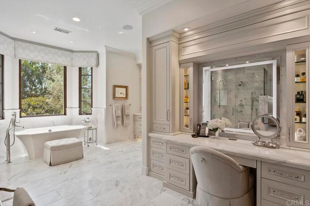 Bathroom, Free Standing Baths, Glass Shower, Interior, Marble, Recessed Lighting