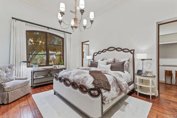 Bedroom, Chandelier, Interior, Wood Texture Flooring