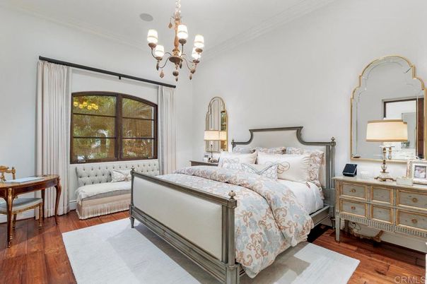 Bedroom, Chandelier, Interior, Wood Texture Flooring
