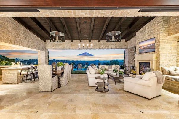 Fireplace, Interior, Living room, Pendant Lights, Stone Walls, Wooden Beams