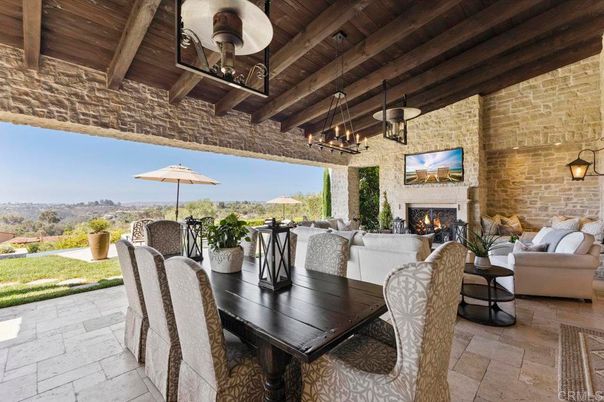 Dining room, Exterior, Fireplace, Interior, Living room, Pendant Lights, Stone Walls, Wooden Beams, Wooden Ceilings