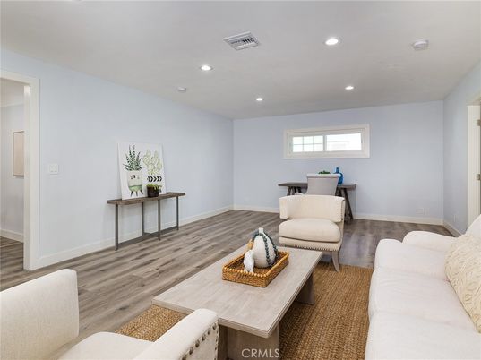 Dining room, Interior, Living room, Recessed Lighting, Wood Texture Flooring