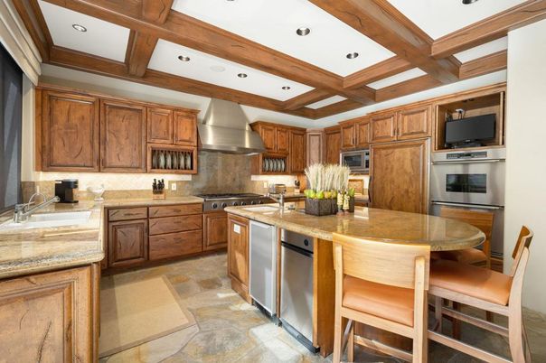 Interior, Kitchen, Recessed Lighting, Stainless Steel Appliances, Wooden Beams
