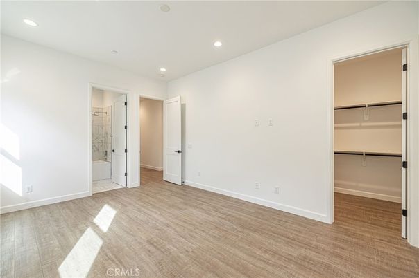 Bathroom, Empty room, Interior, Recessed Lighting, Wood Texture Flooring