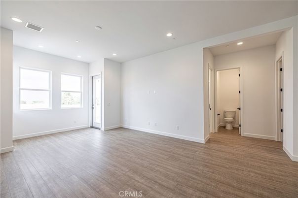 Bathroom, Empty room, Interior, Recessed Lighting, Wood Texture Flooring