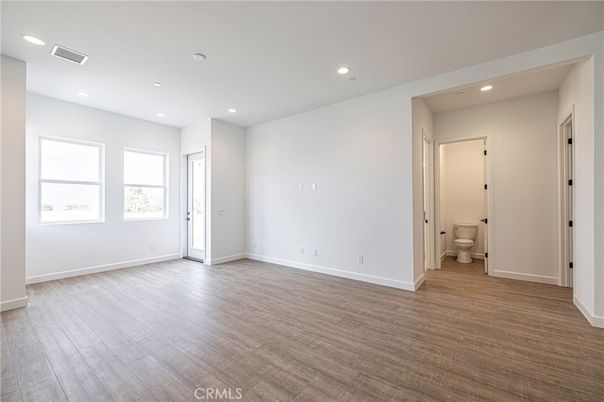 Bathroom, Empty room, Interior, Recessed Lighting, Wood Texture Flooring