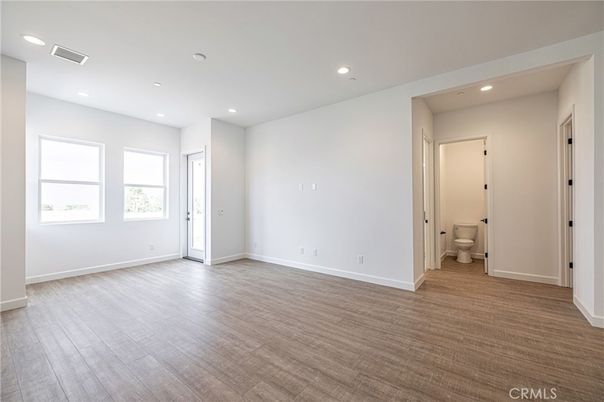 Bathroom, Empty room, Interior, Recessed Lighting, Wood Texture Flooring
