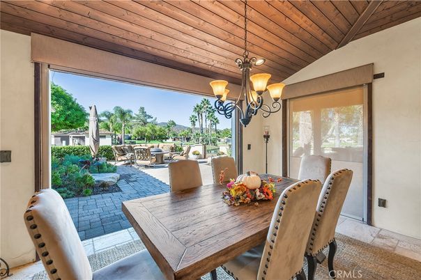 Chandelier, Dining room, Interior, Wooden Ceilings