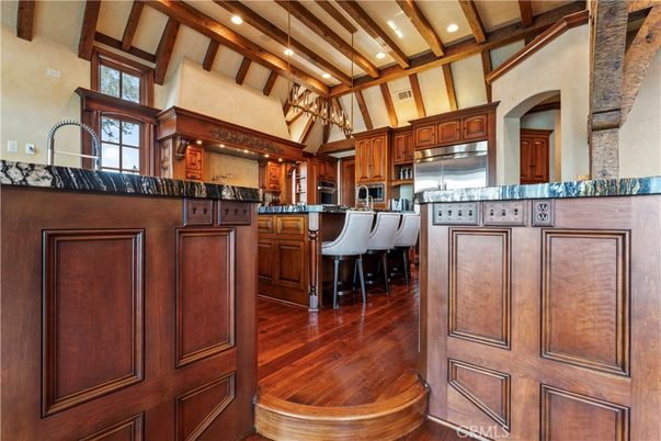 Interior, Kitchen, Recessed Lighting, Stainless Steel Appliances, Wooden Beams, Wood Texture Flooring