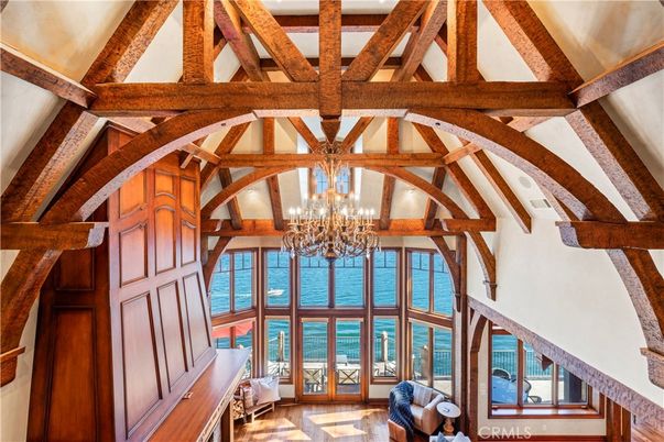 Chandelier, Interior, Water, Wooden Beams, Wood Texture Flooring