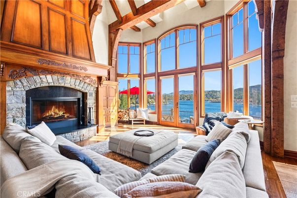 Fireplace, Interior, Living room, Water, Wooden Beams, Wood Texture Flooring
