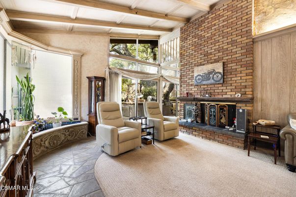 Fireplace, Interior, Living room, Stone Walls, Wooden Beams