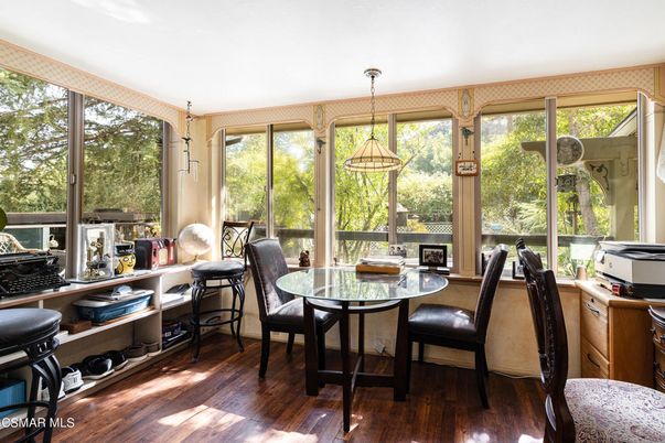 Dining room, Interior, Pendant Lights, Wood Texture Flooring
