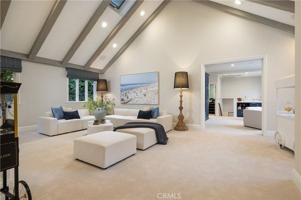 Fireplace, Interior, Living room, Recessed Lighting, Wooden Beams