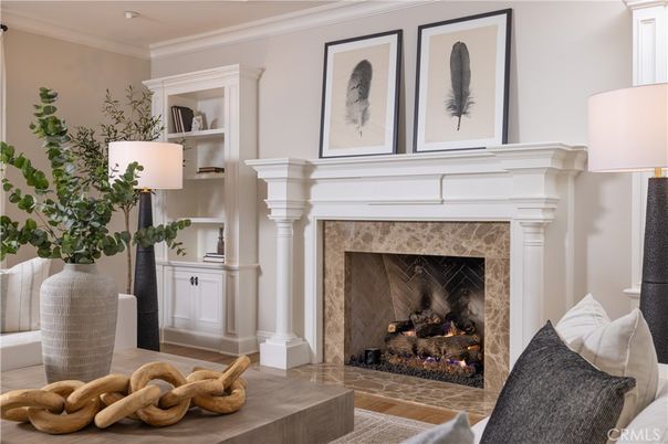 Fireplace, Interior, Recessed Lighting, Wood Texture Flooring