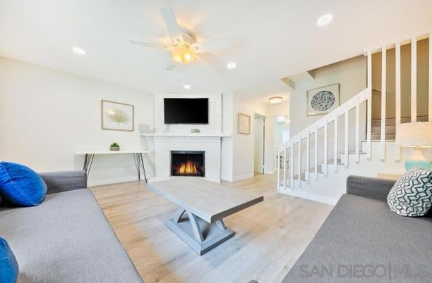 Fireplace, Interior, Recessed Lighting, Wood Texture Flooring