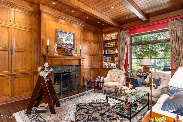 Fireplace, Interior, Living room, Recessed Lighting, Wooden Beams, Wooden Ceilings, Wood Texture Flooring, Wooden Walls