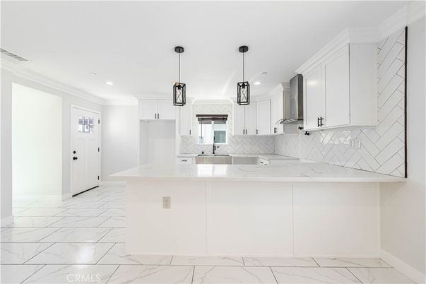 Interior, Kitchen, Marble, Pendant Lights, Recessed Lighting
