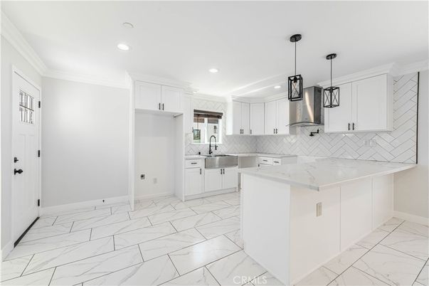 Interior, Kitchen, Marble, Pendant Lights, Recessed Lighting