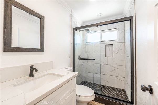 Bathroom, Glass Shower, Interior, Marble Walls, Recessed Lighting