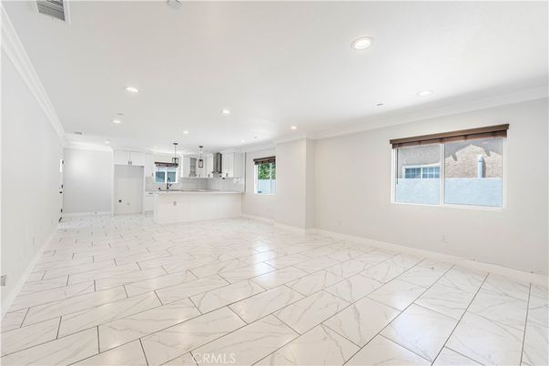 Empty room, Interior, Kitchen, Marble, Pendant Lights, Recessed Lighting