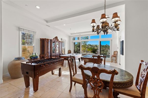 Billiard Table, Chandelier, Dining room, Game Room, Interior, Recessed Lighting