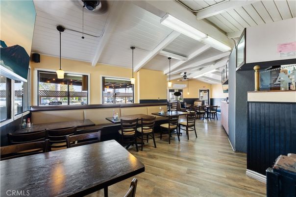 Dining room, Interior, Pendant Lights, Wood Texture Flooring