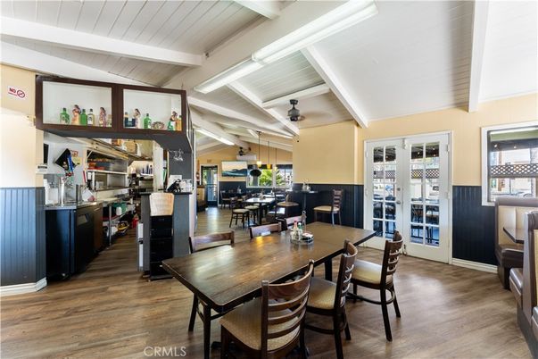 Dining room, Interior, Pendant Lights, Wood Texture Flooring