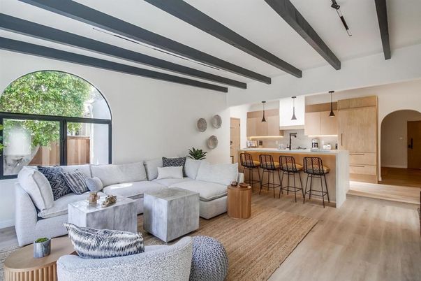 Interior, Kitchen, Living room, Pendant Lights, Wooden Beams, Wood Texture Flooring