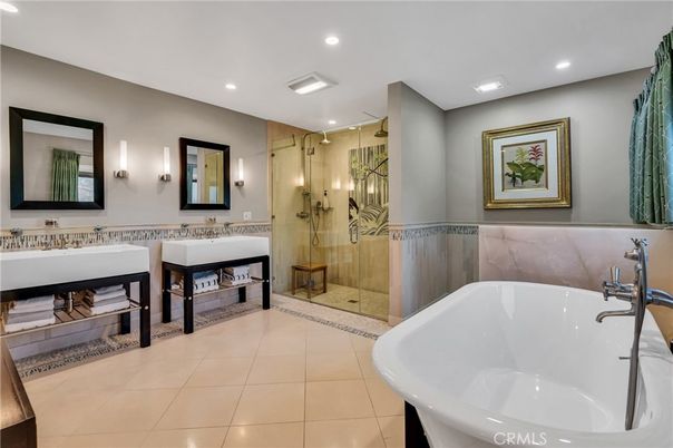 Bathroom, Dual Sink Vanities, Free Standing Baths, Glass Shower, Interior, Recessed Lighting