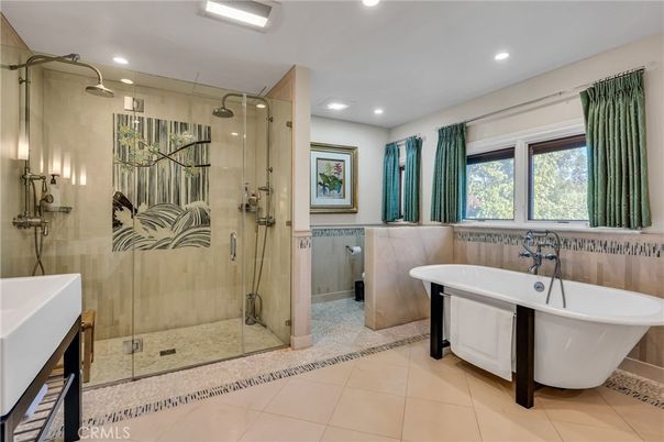 Bathroom, Free Standing Baths, Glass Shower, Interior, Recessed Lighting