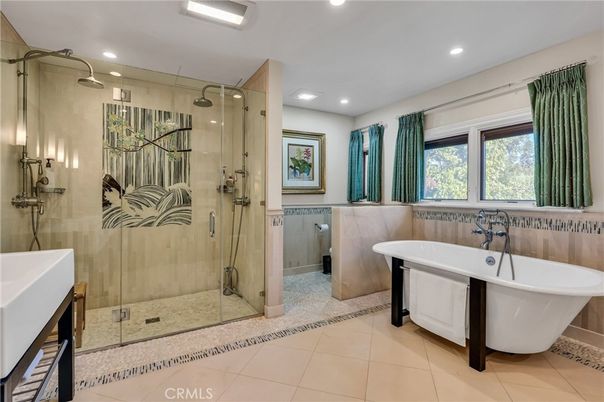 Bathroom, Free Standing Baths, Glass Shower, Interior, Recessed Lighting