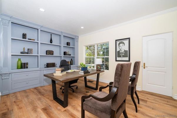 Home Office, Interior, Recessed Lighting, Wood Texture Flooring