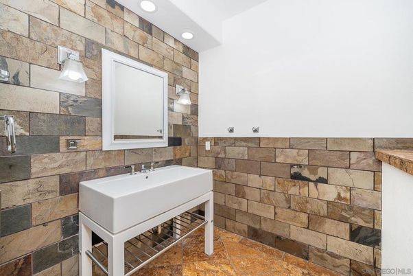 Bathroom, Interior, Recessed Lighting, Stone Walls