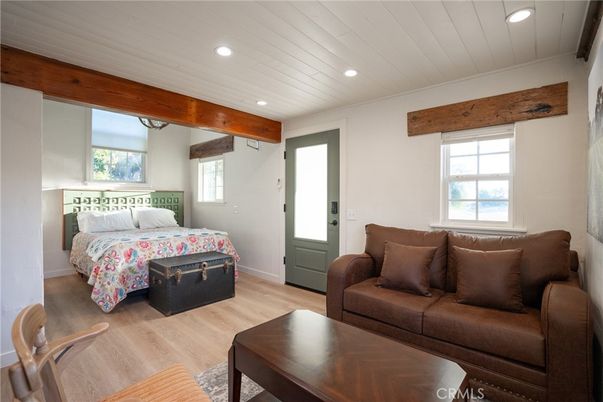 Bedroom, Interior, Recessed Lighting, Wooden Beams, Wood Texture Flooring