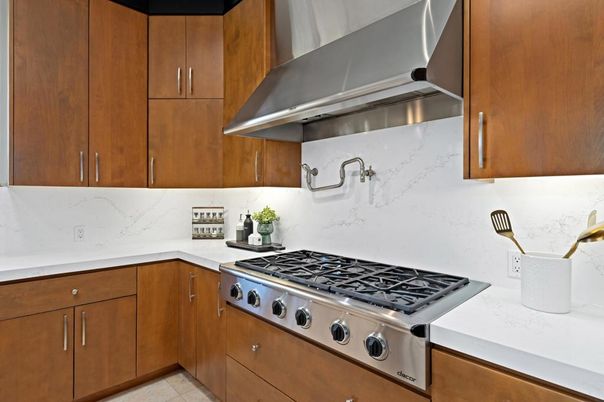 Interior, Kitchen, Marble Walls, Stainless Steel Appliances