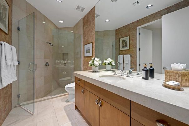 Bathroom, Glass Shower, Interior, Recessed Lighting