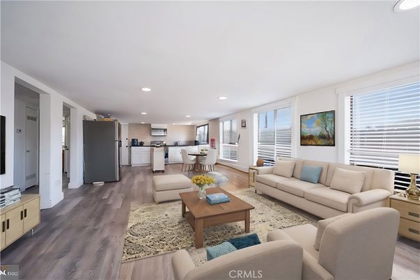 Dining room, Interior, Kitchen, Living room, Recessed Lighting, Wood Texture Flooring