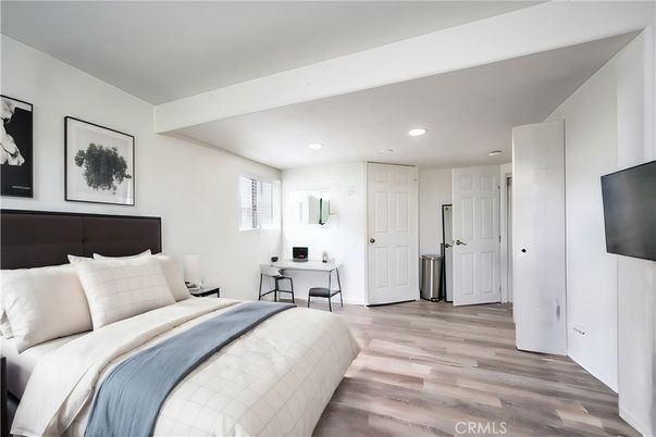 Bedroom, Interior, Recessed Lighting, Wood Texture Flooring