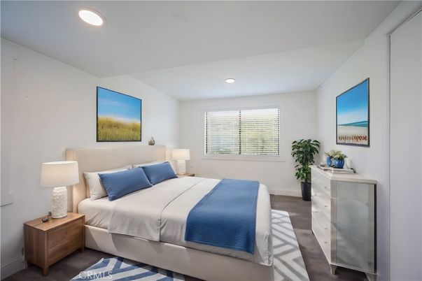 Bedroom, Interior, Recessed Lighting, Wood Texture Flooring