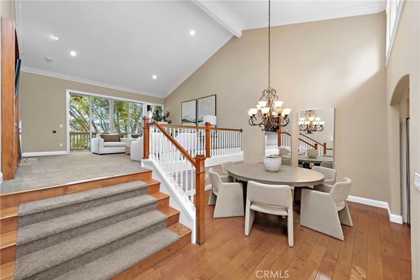 Chandelier, Dining room, Interior, Living room, Recessed Lighting, Wood Texture Flooring
