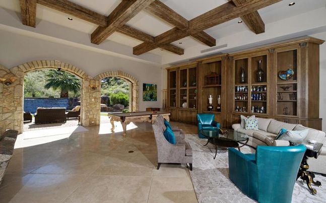 Billiard Table, Game Room, Interior, Living room, Recessed Lighting, Wooden Beams