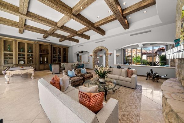 Billiard Table, Game Room, Interior, Living room, Recessed Lighting, Wooden Beams