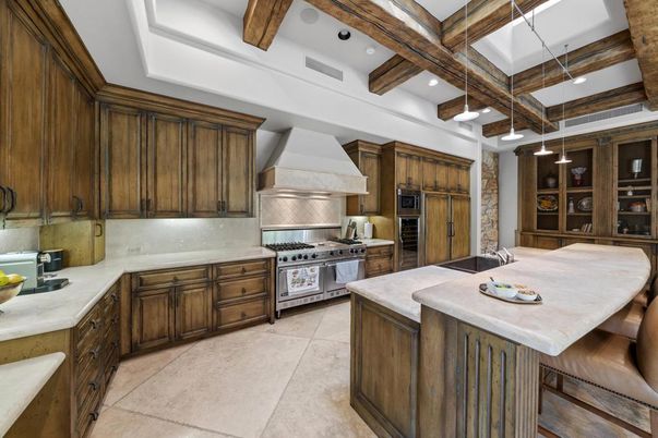 Interior, Kitchen, Pendant Lights, Recessed Lighting, Stainless Steel Appliances, Wooden Beams