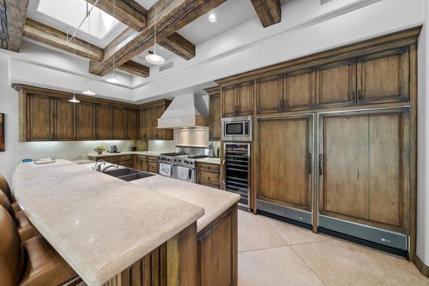 Interior, Kitchen, Pendant Lights, Recessed Lighting, Stainless Steel Appliances, Wooden Beams