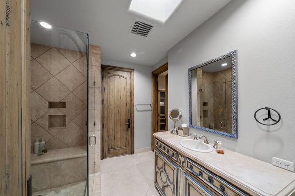 Bathroom, Dual Sink Vanities, Glass Shower, Interior, Recessed Lighting